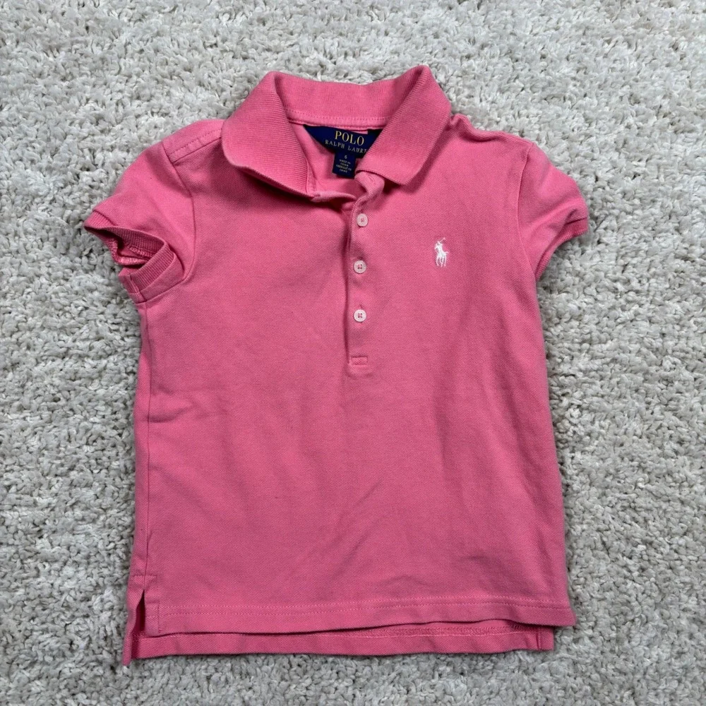 Ralph Lauren Pink Polo Shirt Girls 6 Short Sleeve‎ Cotton Blend Embroidered Pony